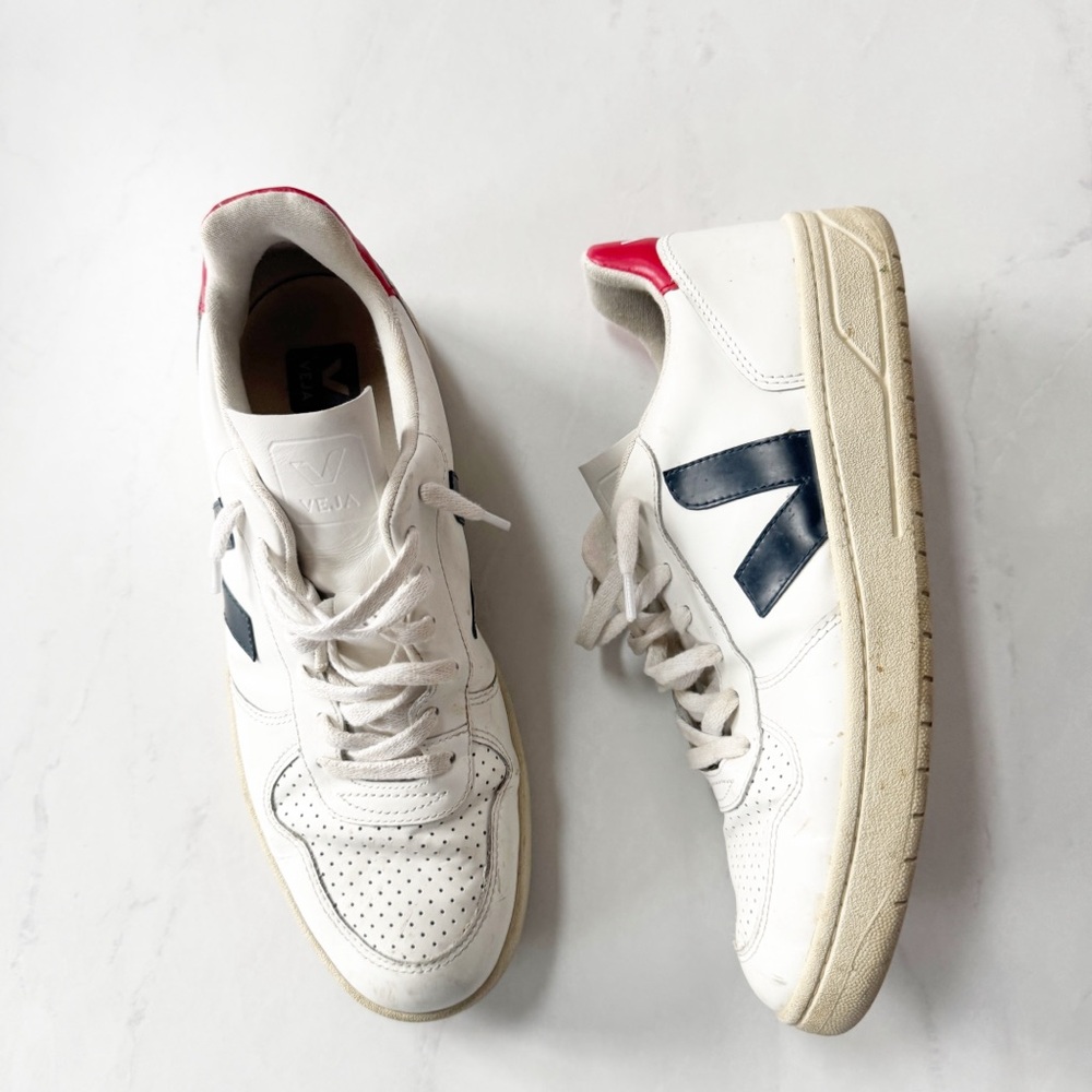 Veja White Sneakers with Blue and Red Accents